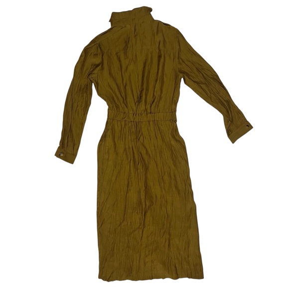 Zara Shirt Dress Tan Camel Color Pockets Belt Long Sleeve Size X-small Collar - Picture 7 of 15